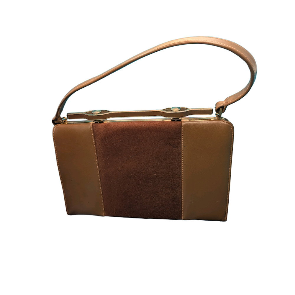 Vintage Brown Structured Frame Handbag with Top Handle